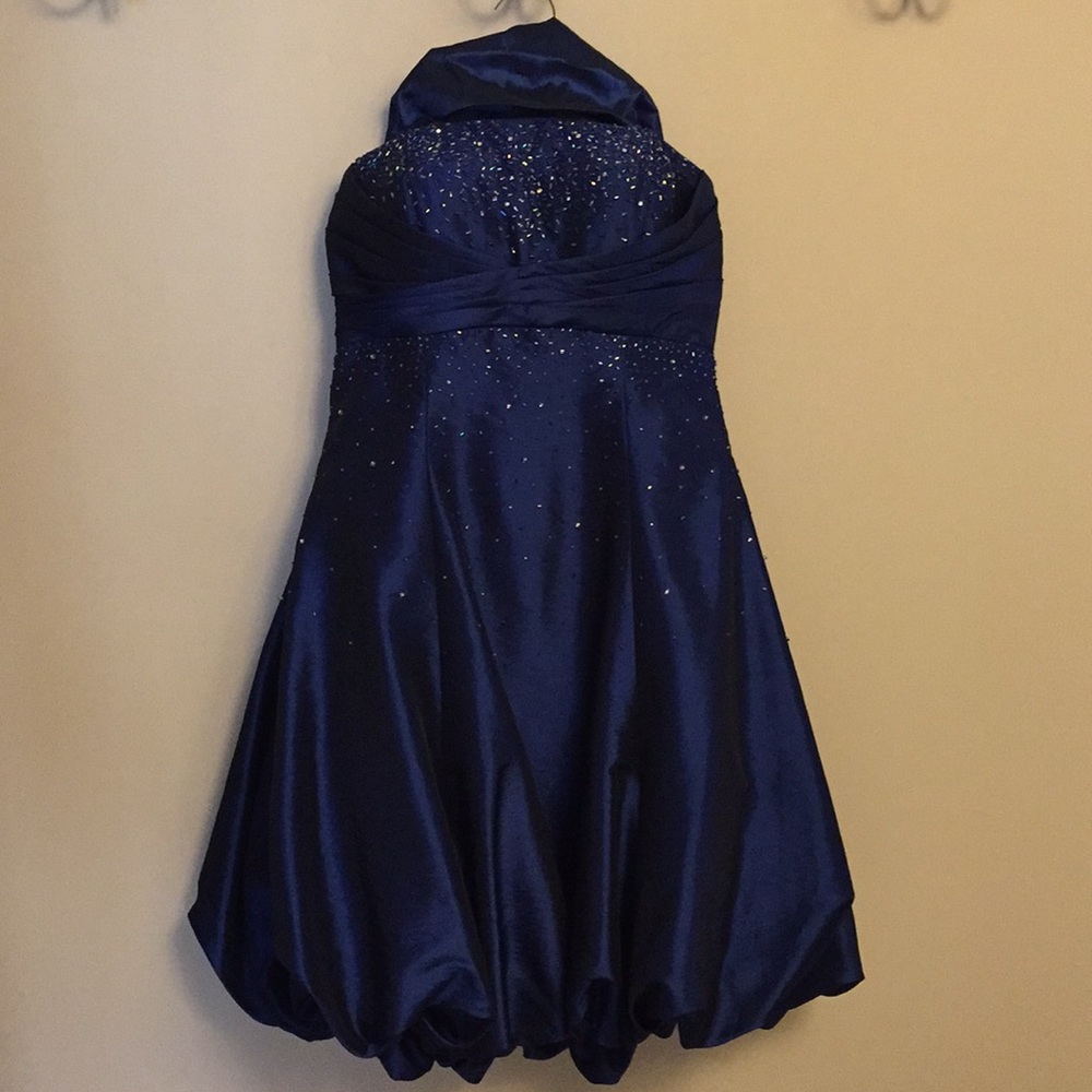 Dark blue beaded evening dress
